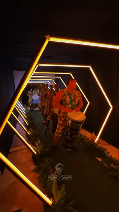Túnel de hexágonos de LED em um evento